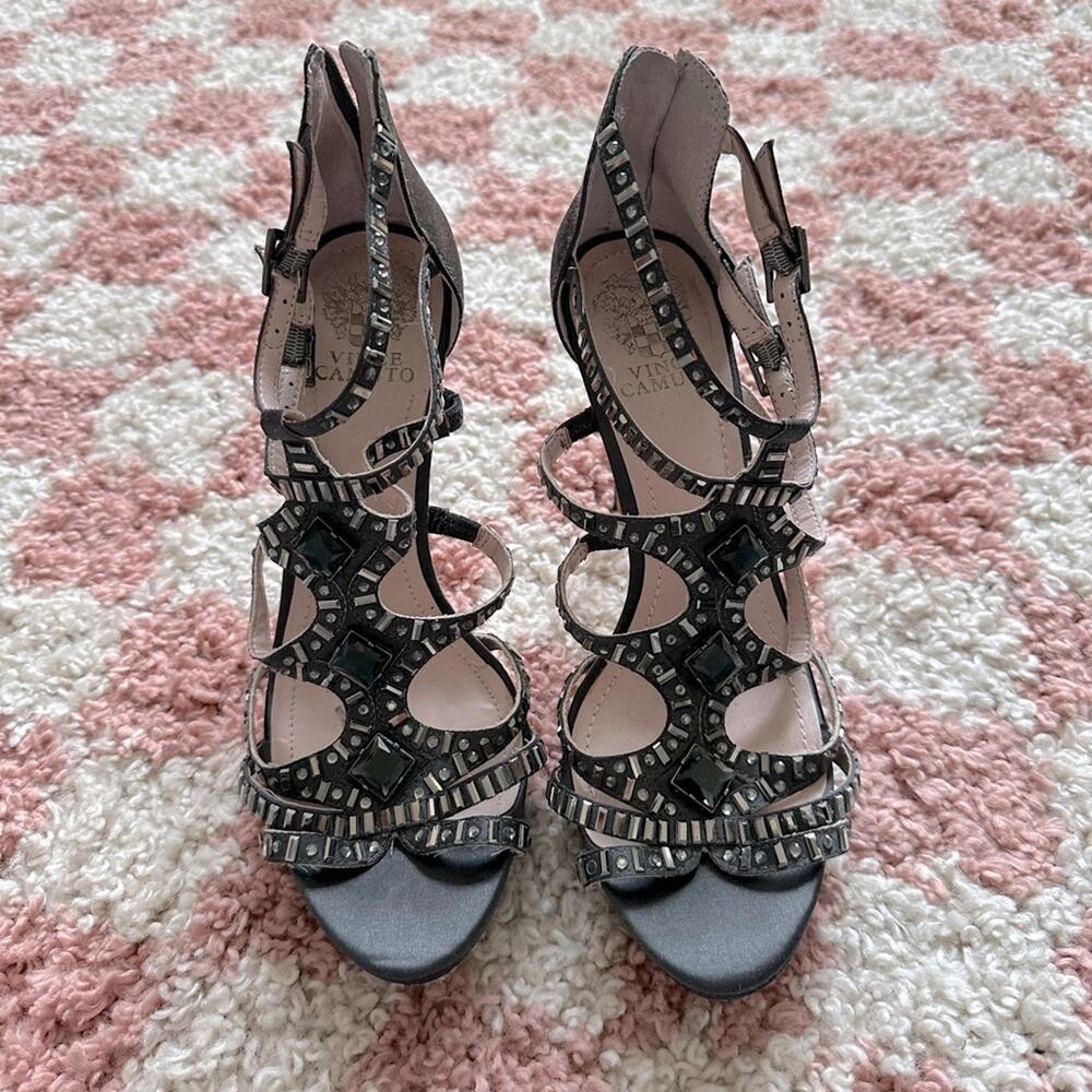 Vince Camuto Crista Black Strappy Embellished Platform Heels